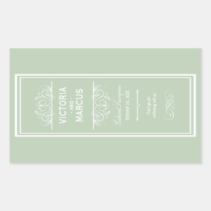 Sticker Rectangulaire Sage Green Mariage élégant Monogramme Bouteille de