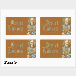 Sticker Rectangulaire Saint Benoît de Nursia (JM 07; devise latine)
