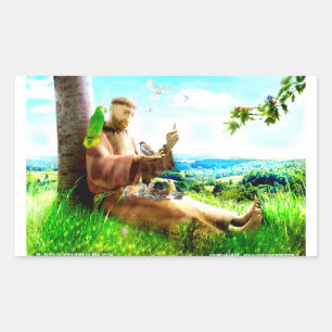 Sticker Rectangulaire Saint François et les sermons prêchent aux oiseaux
