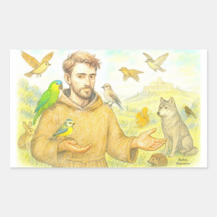 Sticker Rectangulaire Saint François - le sermon aux oiseaux et aux anim