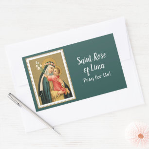 Sticker Rectangulaire Saint Rose de Lima et le Christ Enfant (M 023)