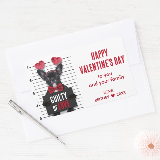 Sticker Rectangulaire Saint Valentin Mugshot Coupable Aimer Chien drôle (Enveloppe)
