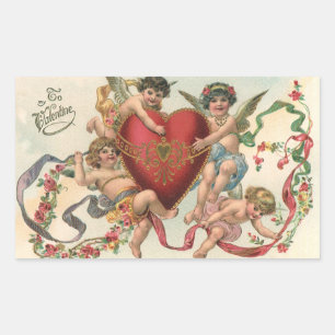 Sticker Rectangulaire Saint-Valentin vintage, anges victoriens chérubins