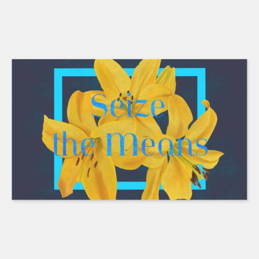 Sticker Rectangulaire Saisir les moyens avec Lys bleu et jaune (Devant)