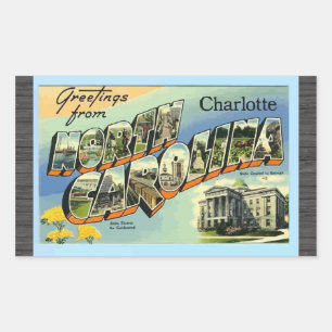 Sticker Rectangulaire Salutations de Caroline du Nord Charlotte, Vintage