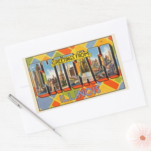 Sticker Rectangulaire Salutations de Chicago, Illinois, (Enveloppe)