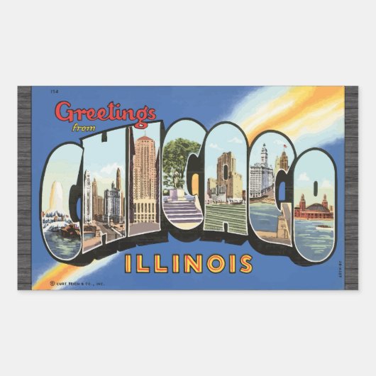 Sticker Rectangulaire Salutations De Chicago Illinois, Vintage (Devant)