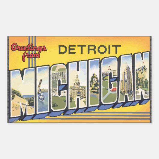 Sticker Rectangulaire Salutations De Detroit Michigan, Vintage (Devant)
