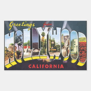 Sticker Rectangulaire Salutations De Hollywood California, Vintage