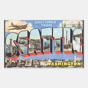 Sticker Rectangulaire Salutations de Seattle Washington, Vintage