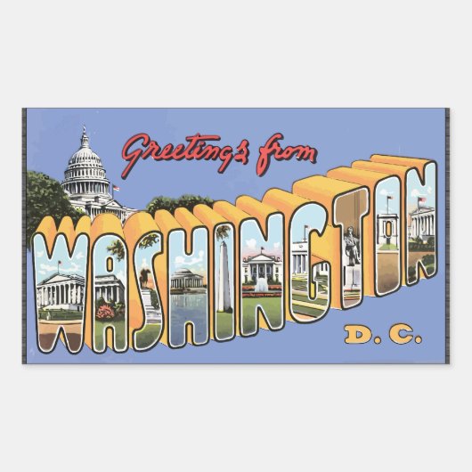 Sticker Rectangulaire Salutations de Washington D.C., Vintage (Devant)