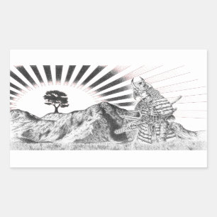 Sticker Rectangulaire Samouraï warrior and raising sun - M1
