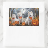 Sticker Rectangulaire Samoyed Halloween Éffrayant (Sac)