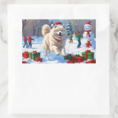 Sticker Rectangulaire Samoyed Running en neige avec Casquette de Noël (Sac)