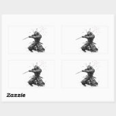 Sticker Rectangulaire Samurai Warrior in Action Japanese Art Ceramic  (Feuille)