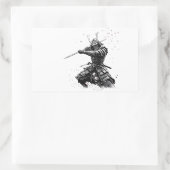 Sticker Rectangulaire Samurai Warrior in Action Japanese Art Ceramic  (Sac)