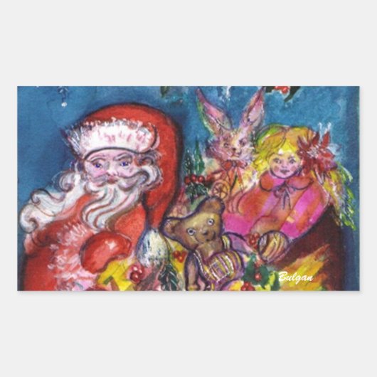 STICKER RECTANGULAIRE SANTA CLAUS AVEC CADEAUX (Devant)