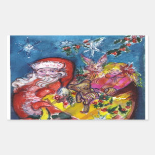 STICKER RECTANGULAIRE SANTA CLAUS AVEC CADEAUX
