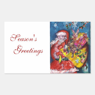 STICKER RECTANGULAIRE SANTA CLAUS AVEC CADEAUX