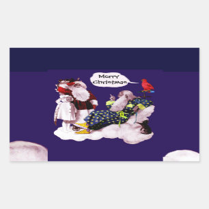 Sticker Rectangulaire SANTA CLAUS, PETITE ANGEL & MERLIN Fête de Noël