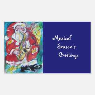 STICKER RECTANGULAIRE SANTA & SAX, FÊTE DE NOËL