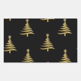 Sticker Rectangulaire Sapins de Noël Or sur Fond Noir