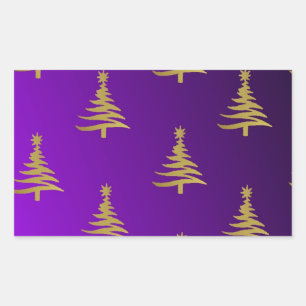 Sticker Rectangulaire Sapins de Noël Or sur Violet