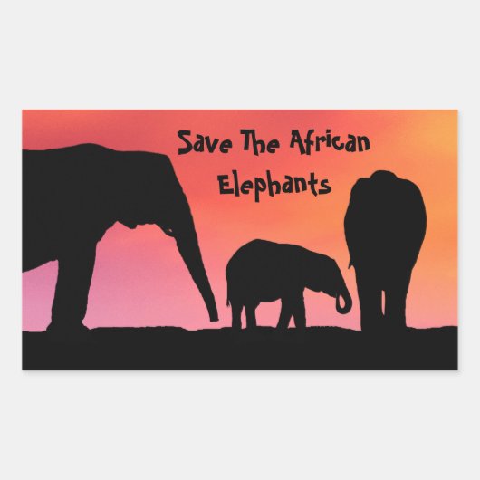 Sticker Rectangulaire Sauvez les éléphants africains (Devant)