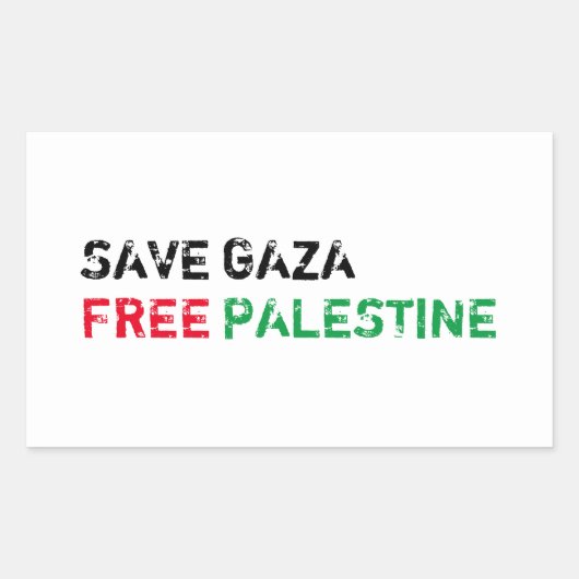 Sticker Rectangulaire Save Gaza Free Palestine noir rouge blanc (Devant)