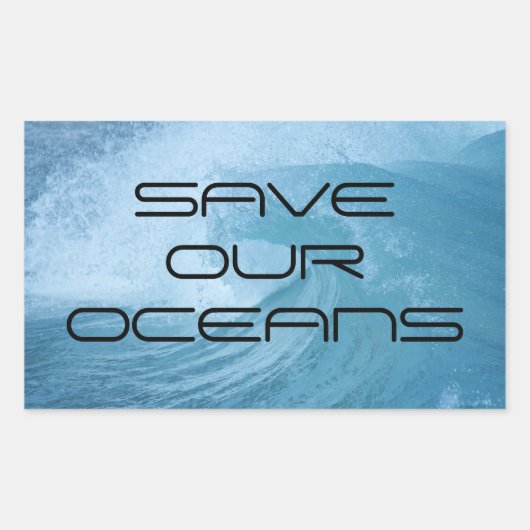STICKER RECTANGULAIRE SAVE OUR OCEANS WAVE SURF CLIMATE CHANGE POLLUTION (Devant)