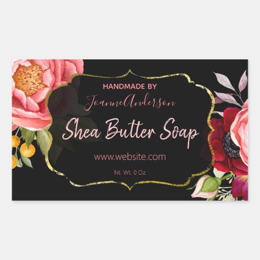 Sticker Rectangulaire Savon d'aquarelle rose or noir (Devant)