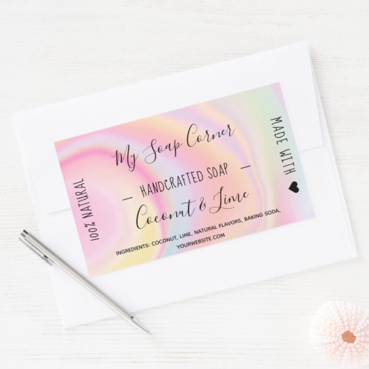 Sticker Rectangulaire Savon fait main pastel licorne arc-en-ciel marbré (Enveloppe)