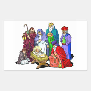 Sticker Rectangulaire Scène colorée de la Nativité de Noël