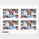 Sticker Rectangulaire Scène de fête de Noël beagle (Feuille)
