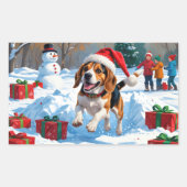 Sticker Rectangulaire Scène de fête de Noël beagle (Devant)
