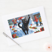 Sticker Rectangulaire Scène de fête de Noël de chat noir (Enveloppe)