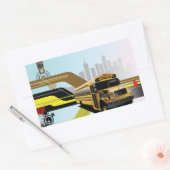 Sticker Rectangulaire Scène de la ville des autobus scolaires (Enveloppe)