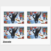 Sticker Rectangulaire Scène de neige festive de Noël Black Cat (Feuille)