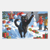 Sticker Rectangulaire Scène de neige festive de Noël Black Cat (Devant)