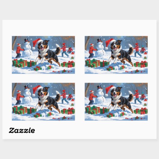 Sticker Rectangulaire Scène de Noël australienne Kelpie (Feuille)