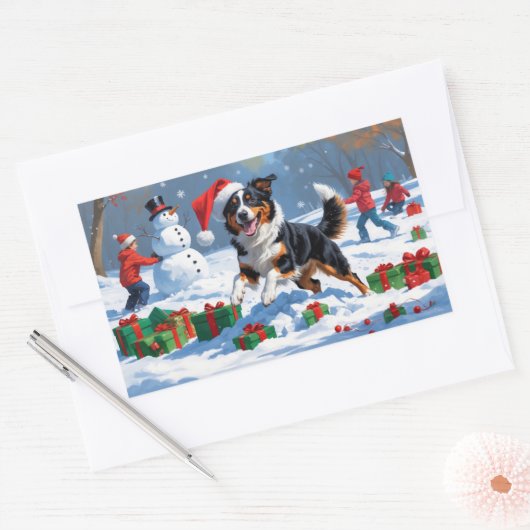 Sticker Rectangulaire Scène de Noël australienne Kelpie (Enveloppe)