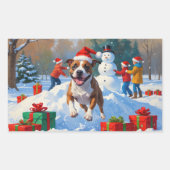 Sticker Rectangulaire Scène de Noël de Bull Terrier (Devant)