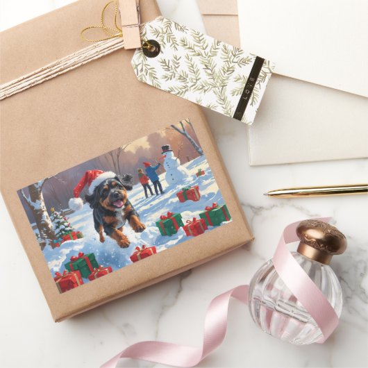 Sticker Rectangulaire Scène de Noël des Bouviers des Flandres (Cadeaux)