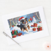 Sticker Rectangulaire Scène de Noël du berger australien (Enveloppe)