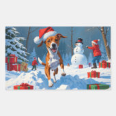 Sticker Rectangulaire Scène de Noël du Festival Basenji (Devant)