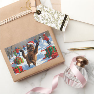 Sticker Rectangulaire Scène de Noël du Festival de Chat Abyssinien