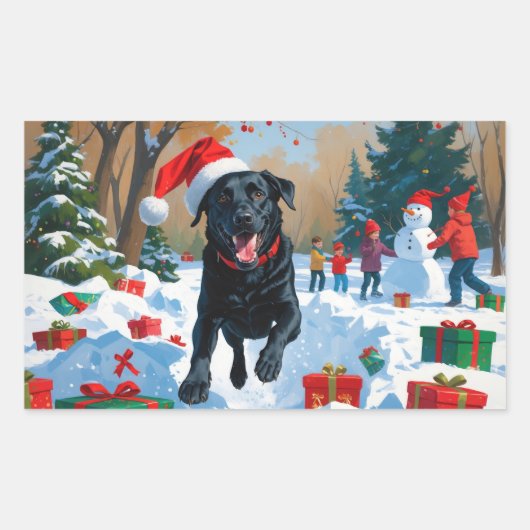 Sticker Rectangulaire Scène de Noël du Labrador noir (Devant)
