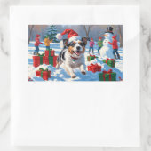 Sticker Rectangulaire Scène de Noël du Terrier australien (Sac)