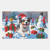 Sticker Rectangulaire Scène de Noël du Terrier australien (Devant)