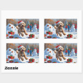 Sticker Rectangulaire Scène de Noël enneigée avec un Bernedoodle (Feuille)